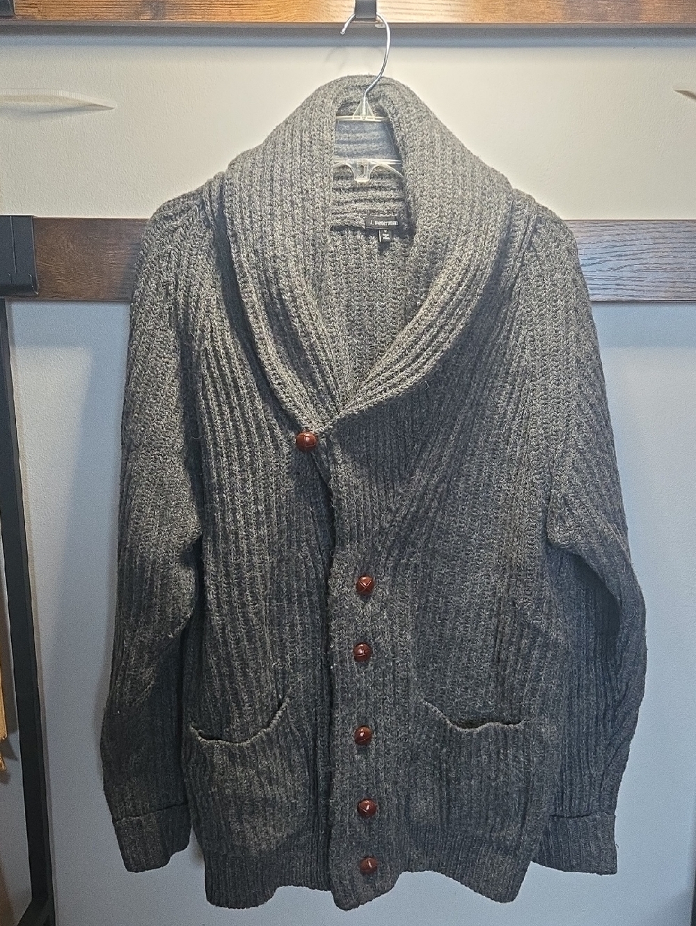 J. Peterman Men's Shawl Collar Ribbed Cardigan - Gray